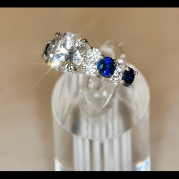 3ct+ Moissanite & Sapphire Ring - Picture 12 of 17